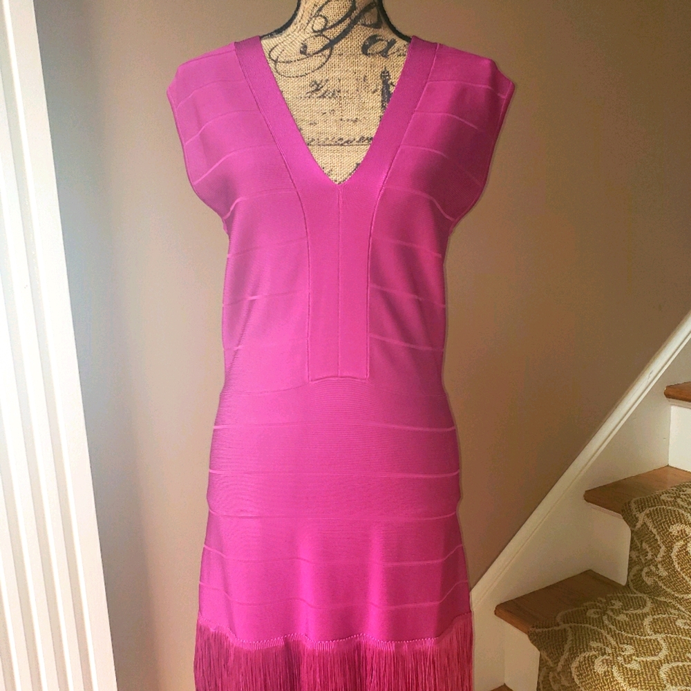 Body Con Deep Pink dress w/Fringe